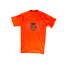 Small Worlds Logo Design On Orange T-Shirt