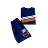 Five Colors Printed Logo Designs On Navy Blue Tee And Short Set MICHAEL HOOD