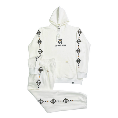 Embroidery Classic White Club Fleece Pullover Hoodie & Pants Set MICHAEL HOOD